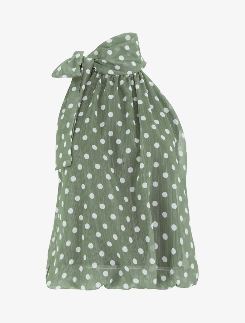 Top boule sans manches à imprimé pois - Kaki