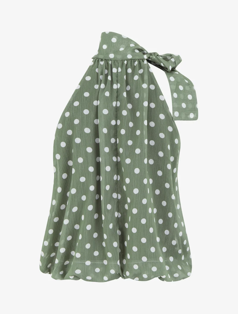 Top boule sans manches à imprimé pois - Kaki