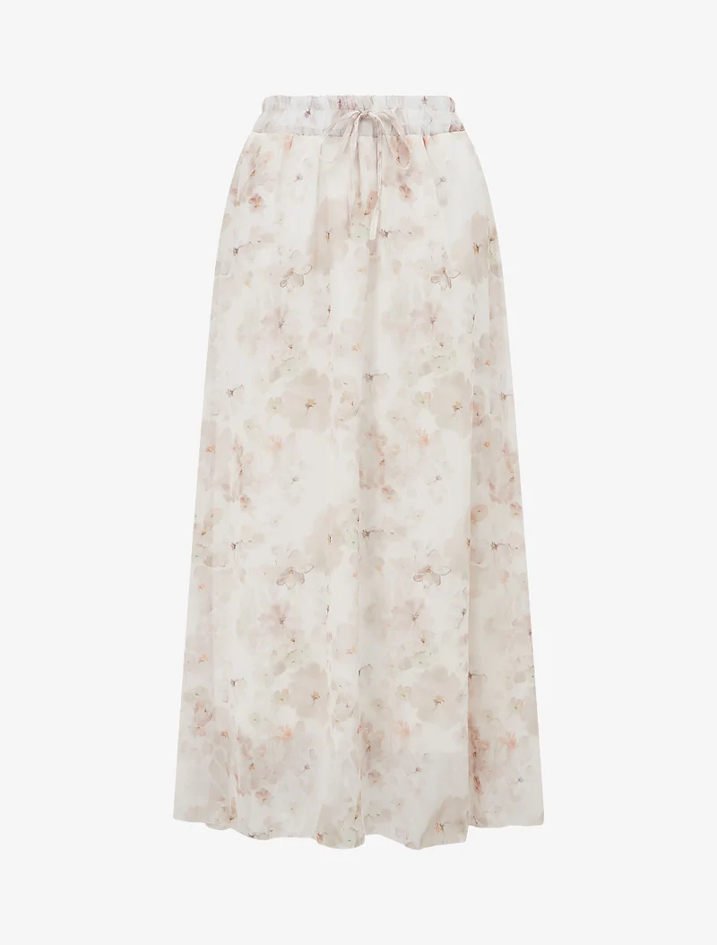 Jupe imprimé floral à taille élastiquée - Beige