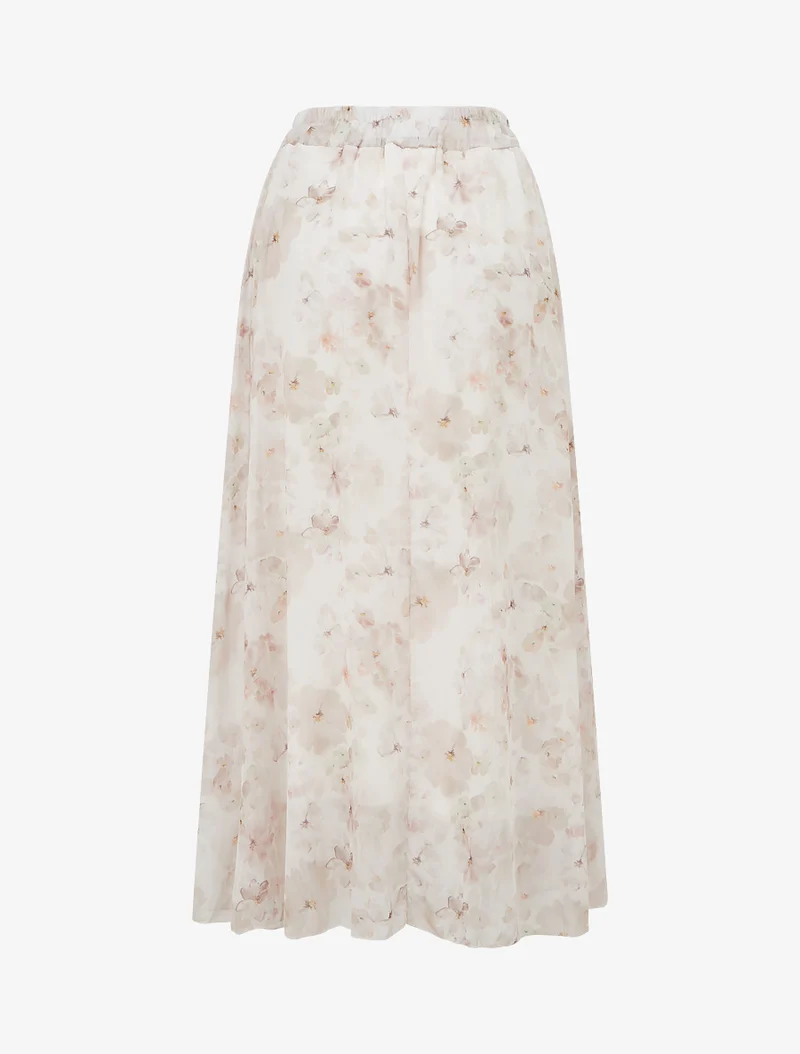 Jupe imprimé floral à taille élastiquée - Beige