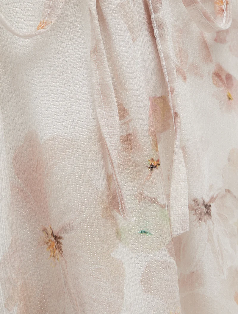 Jupe imprimé floral à taille élastiquée - Beige