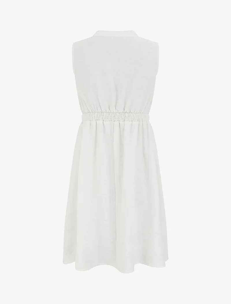 Robe mi-longue élastiquée à buste brodé - Écru