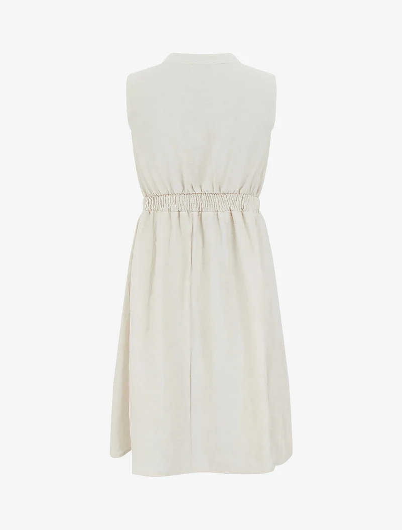 Robe mi-longue élastiquée à buste brodé - Beige