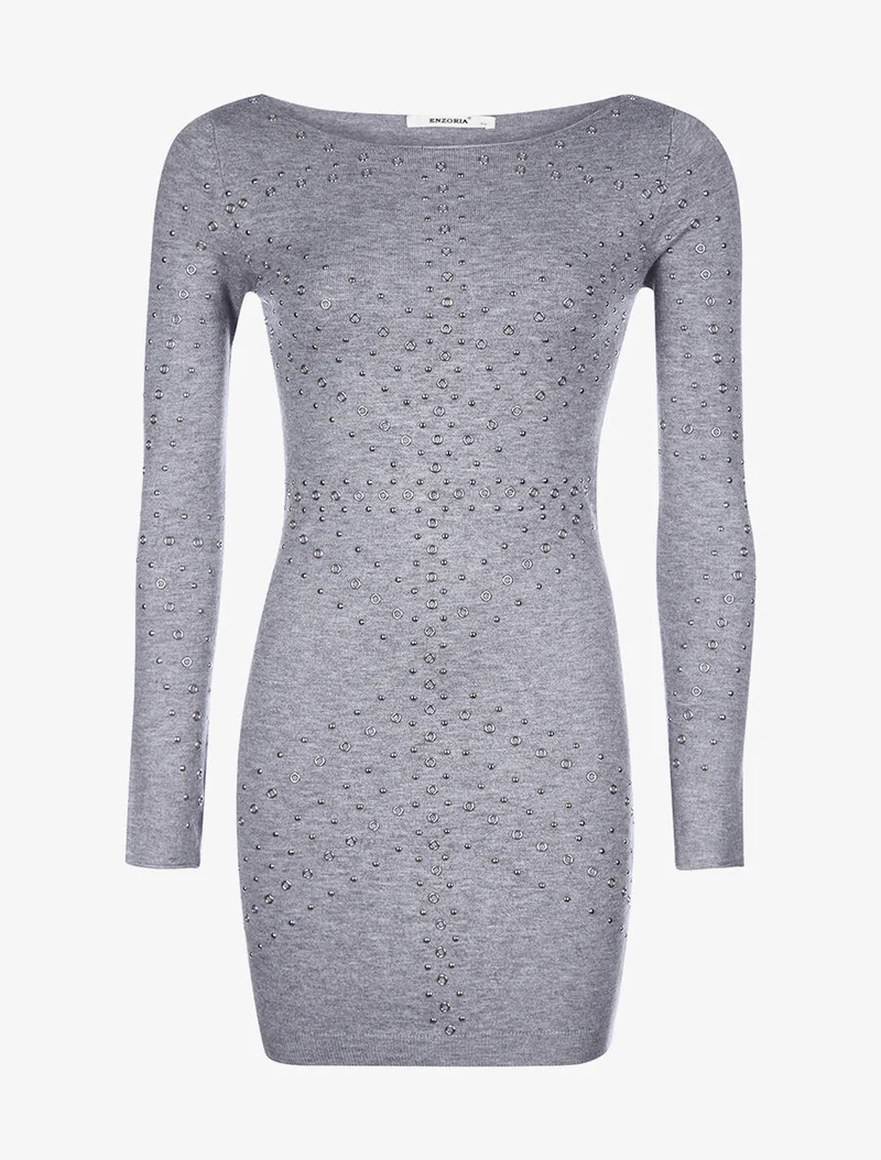 Robe pull motifs en oeillets - Gris