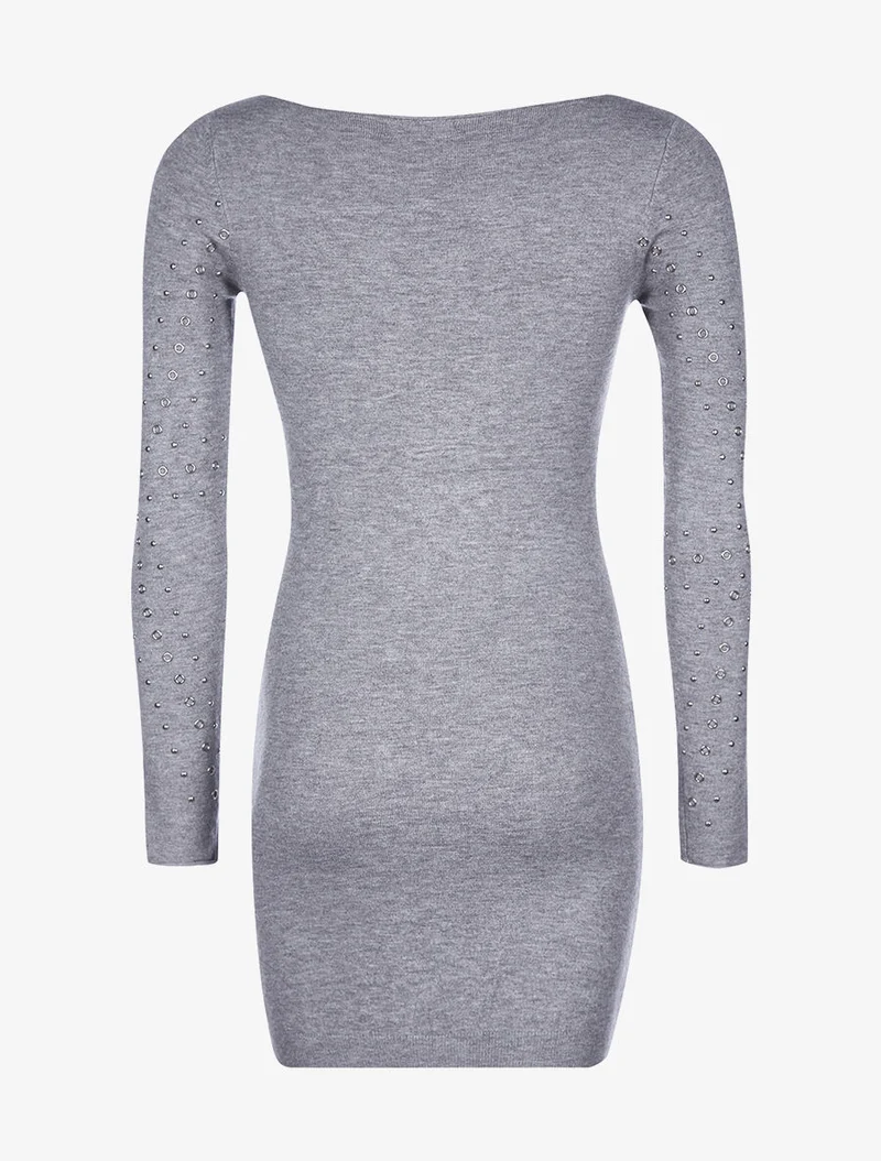 Robe pull motifs en oeillets - Gris