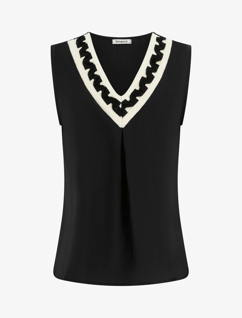 Top uni sans manches à col V stylisé - Noir