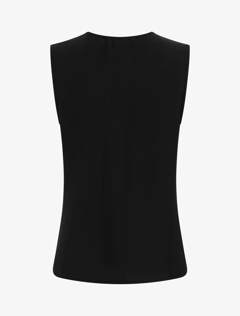 Top uni sans manches à col V stylisé - Noir