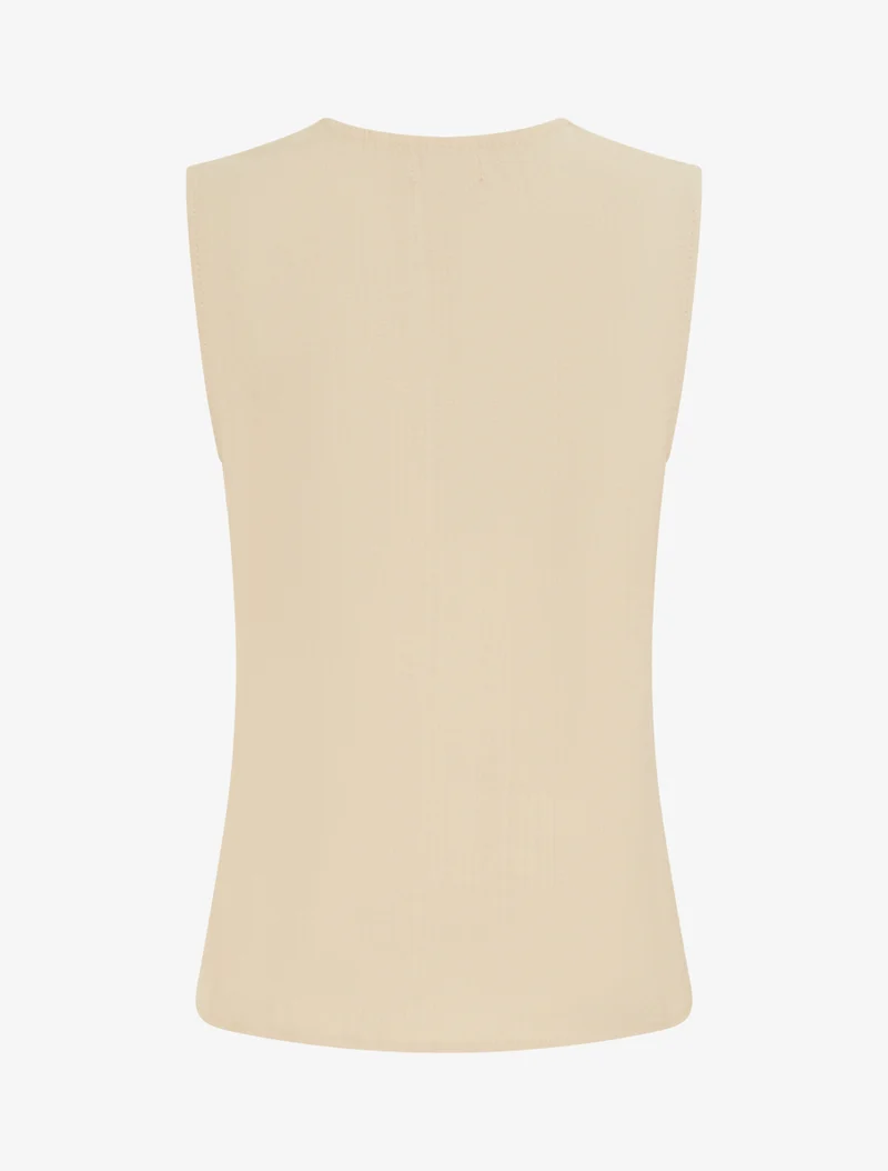 Top uni sans manches à col V stylisé - Beige