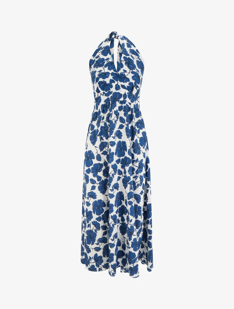 Robe longue dos nu imprimé floral - Marine