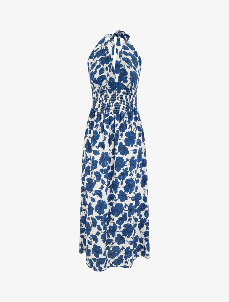 Robe longue dos nu imprimé floral - Marine