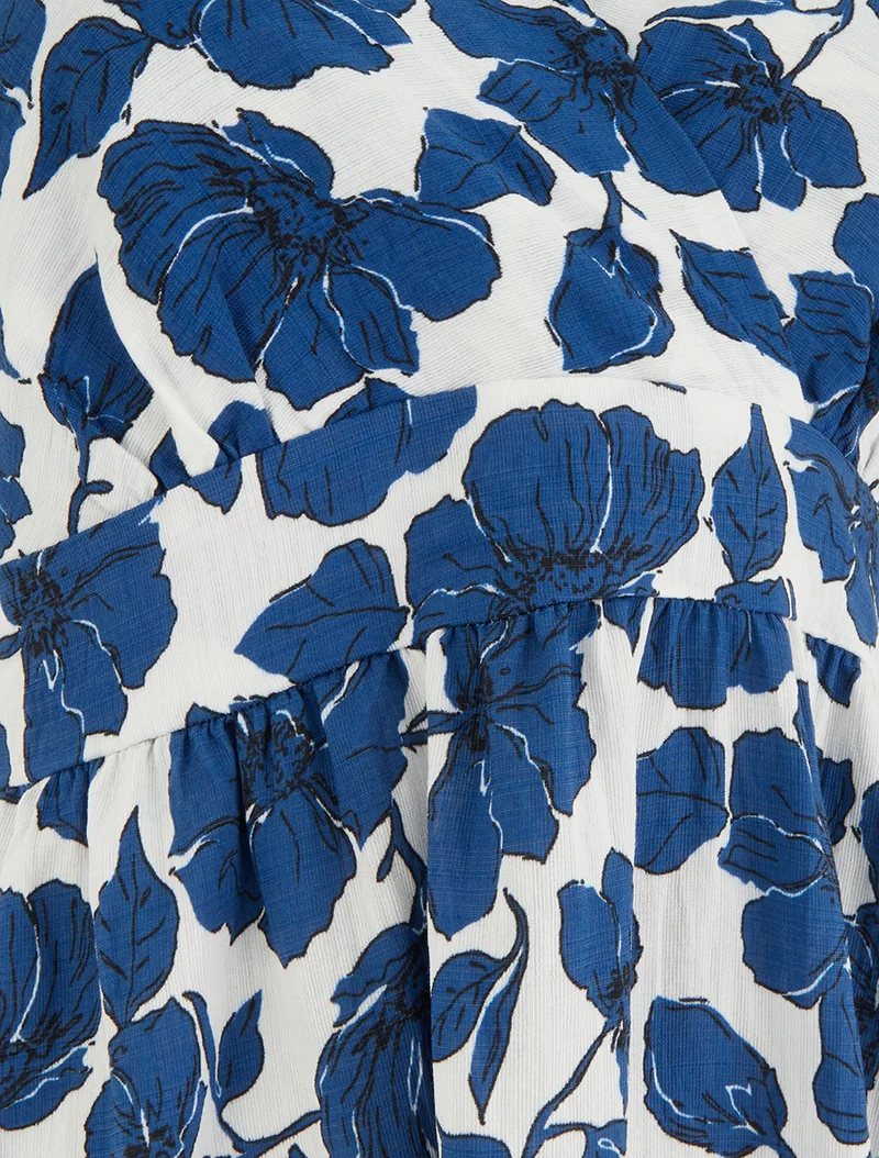 Robe longue dos nu imprimé floral - Marine