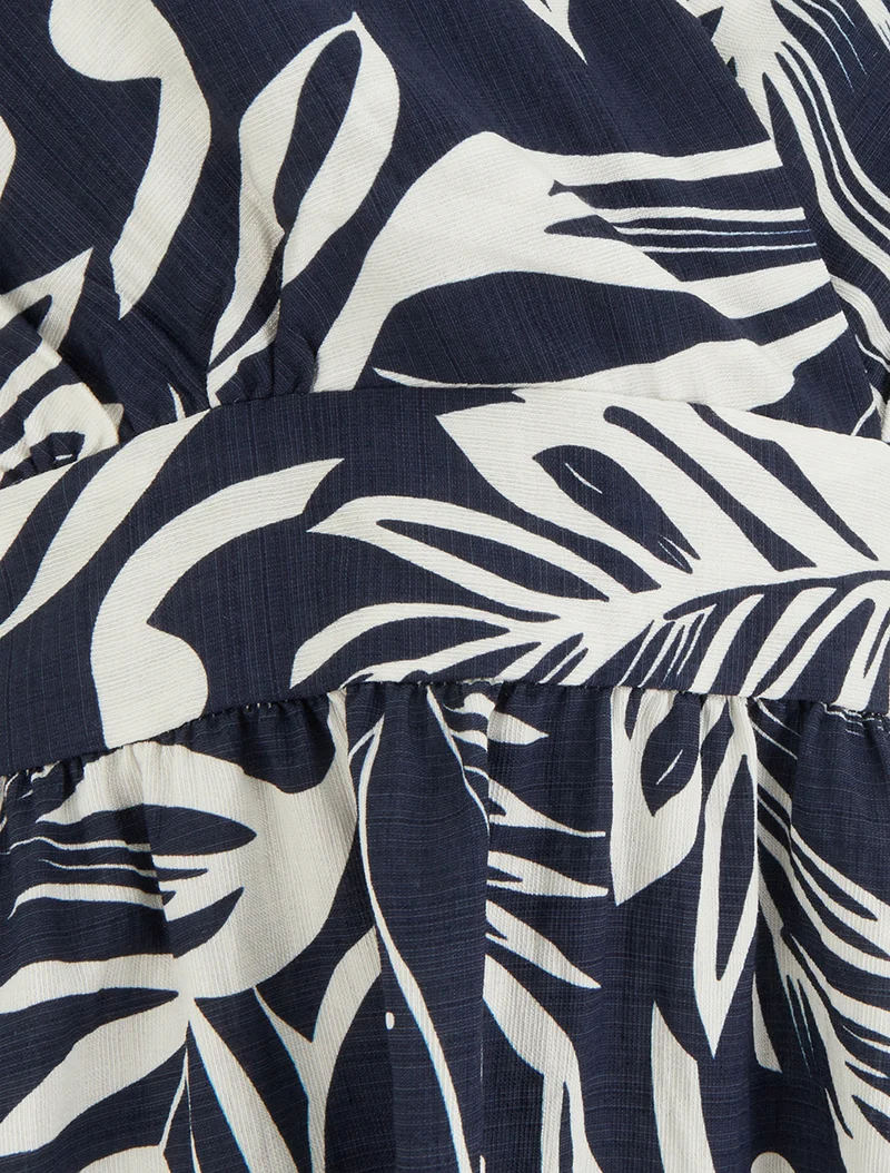 Robe longue dos nu imprimé feuillage - Marine