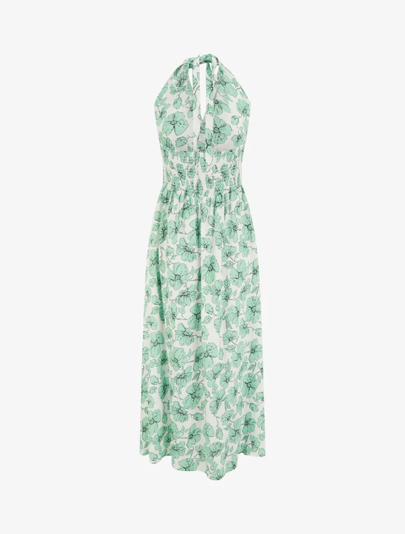 Robe longue dos nu imprimé floral - Vert menthe