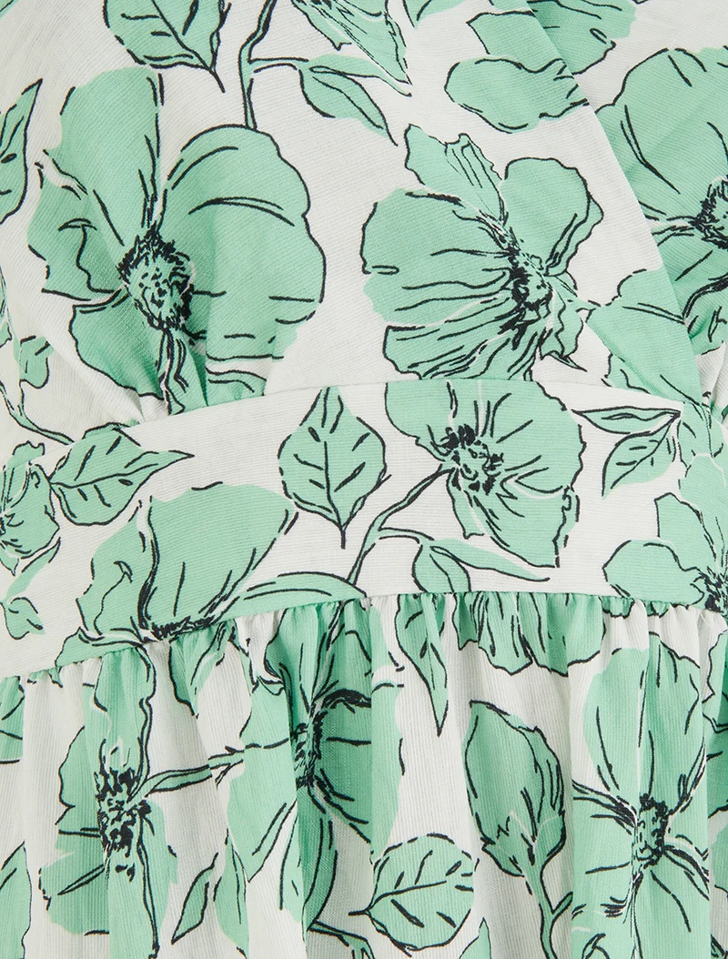 Robe longue dos nu imprimé floral - Vert menthe