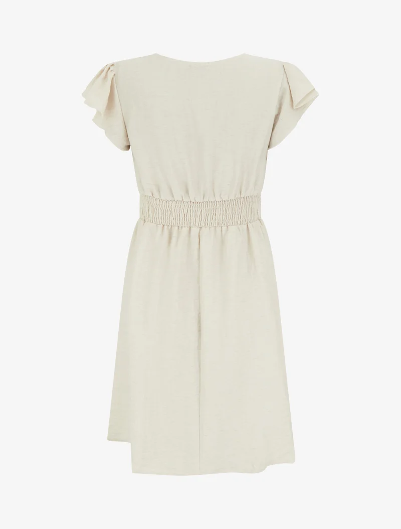 Robe mi-longue élastiquée à buste brodé - Beige