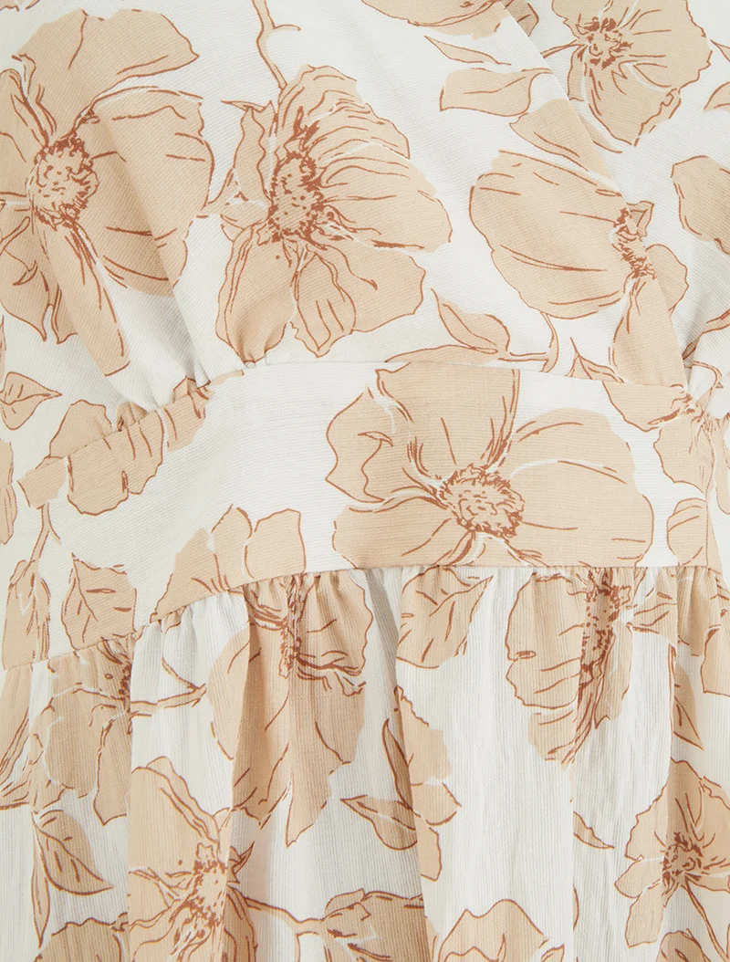 Robe longue dos nu imprimé floral - Beige