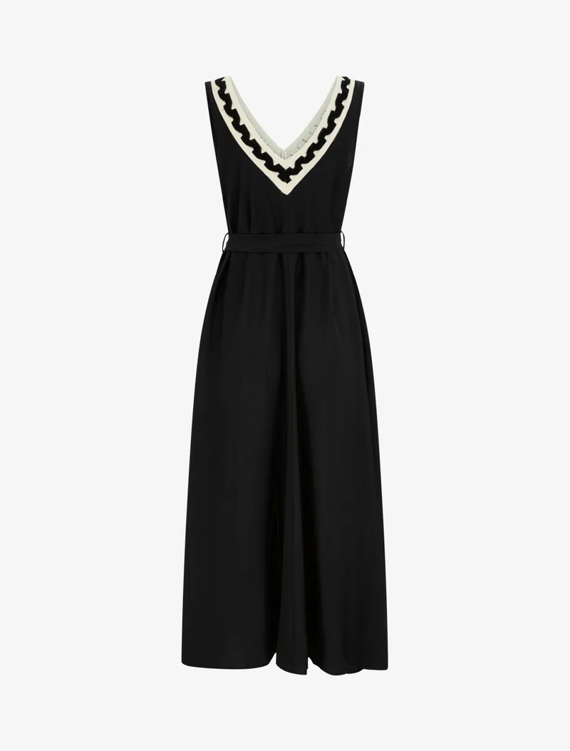 Robe longue sans manches à col V fantaisie - Noir
