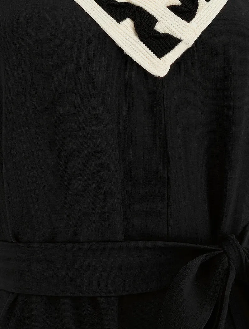 Robe longue sans manches à col V fantaisie - Noir