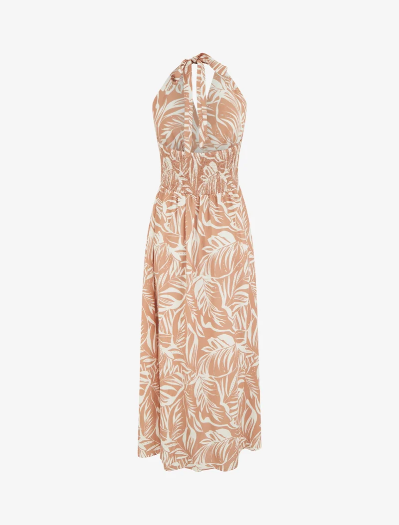 Robe longue dos nu imprimé feuillage - Terracotta