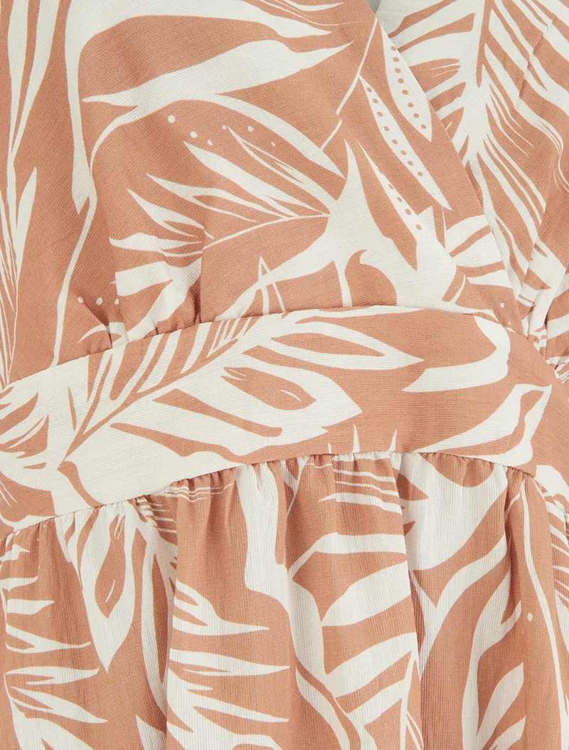 Robe longue dos nu imprimé feuillage - Terracotta