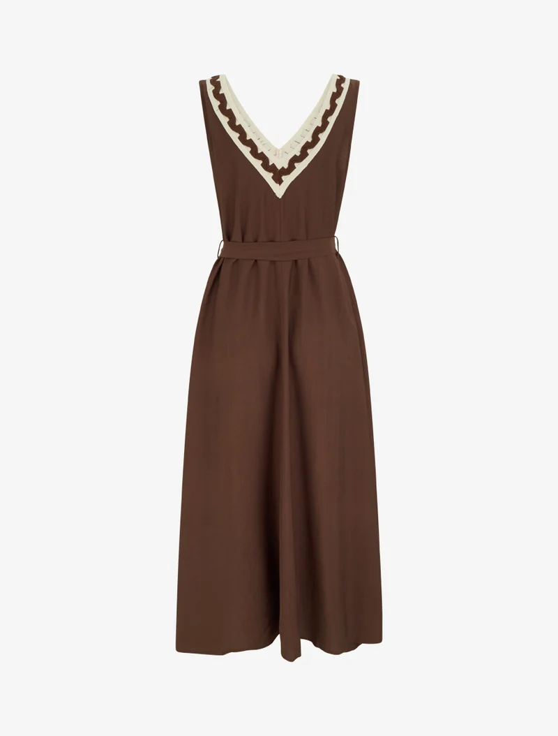 Robe longue sans manches à col V fantaisie - Marron