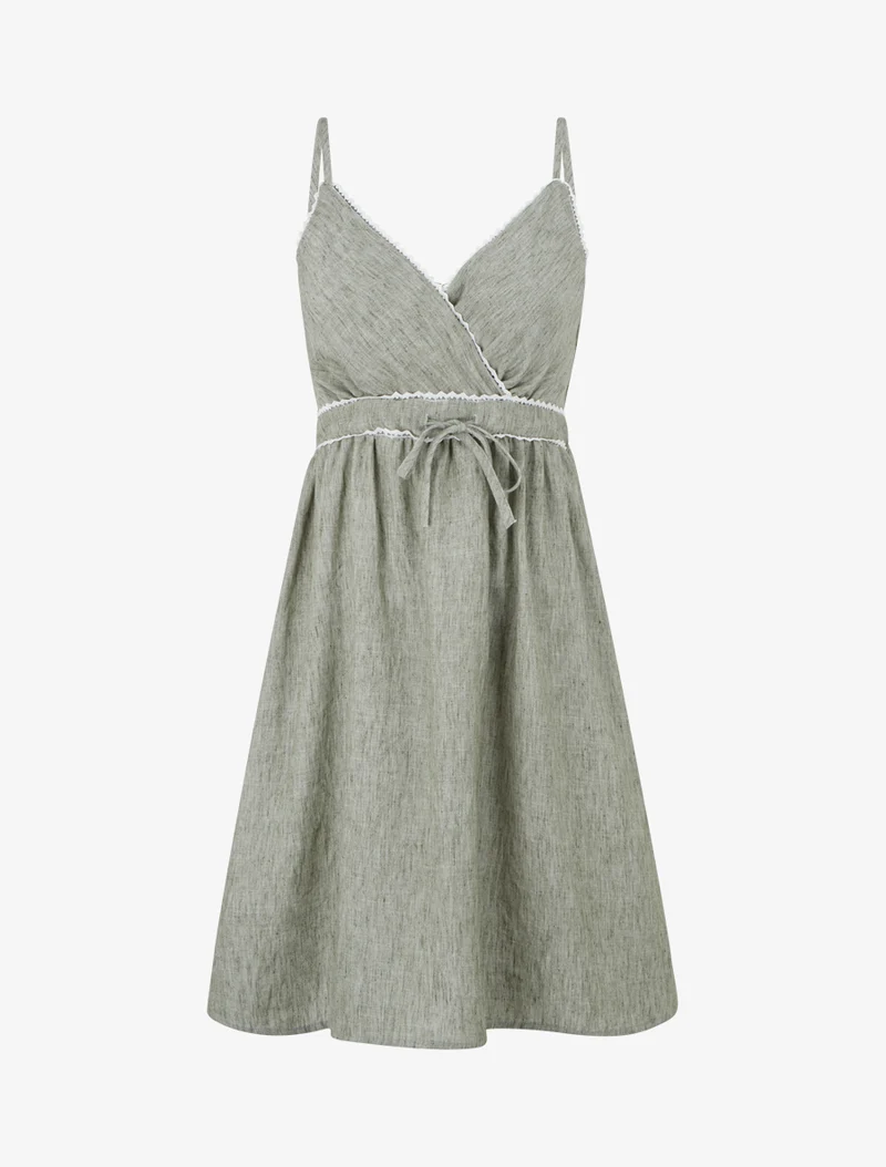 Robe mi-longue à col cache-coeur - Kaki