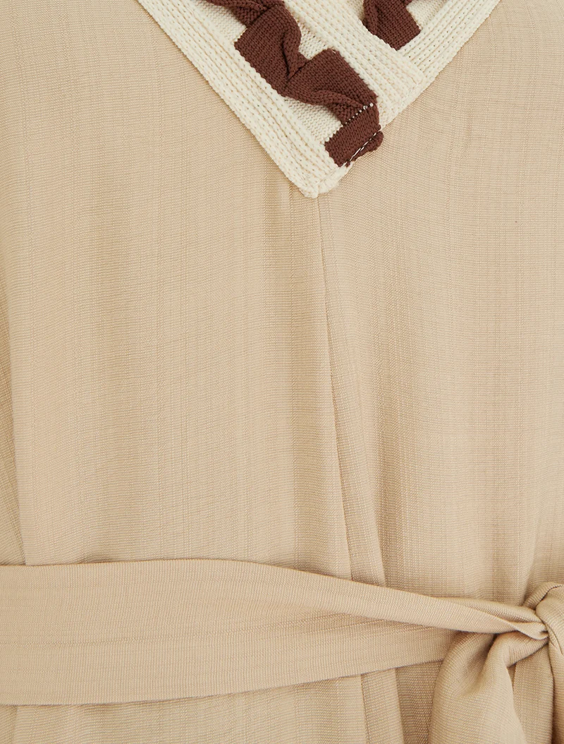 Robe longue sans manches à col V fantaisie - Beige