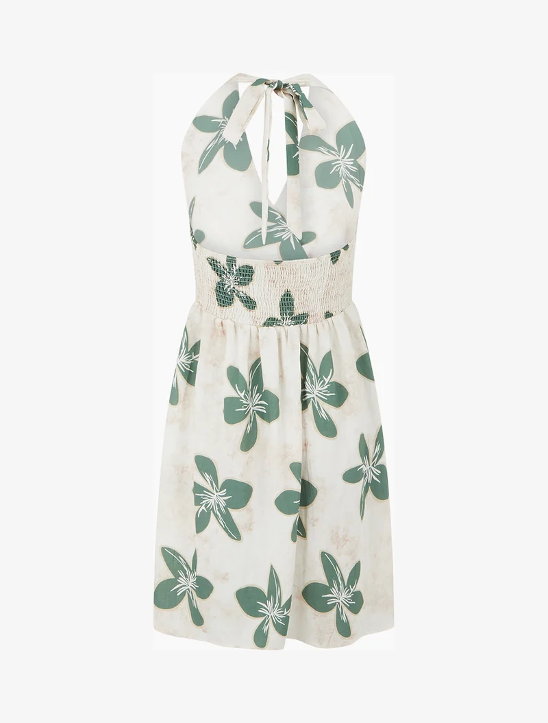 Robe mi-longue dos nu imprimé grandes fleurs - Vert