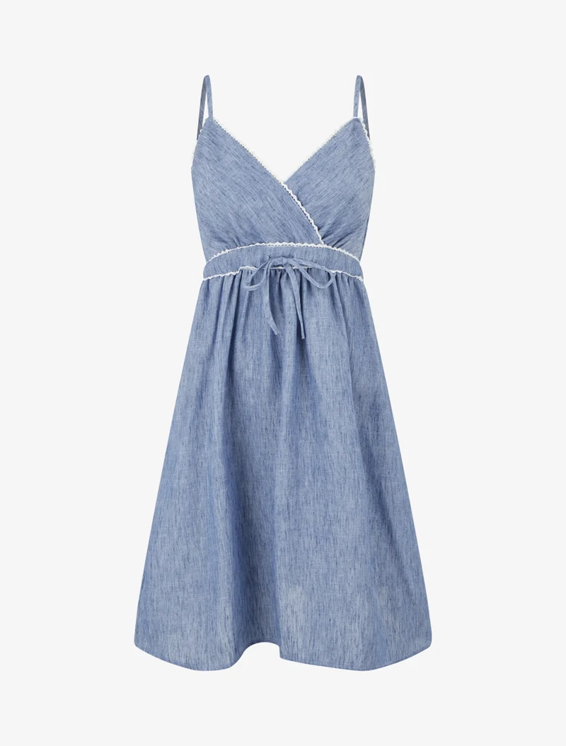 Robe mi-longue à col cache-coeur - Bleu