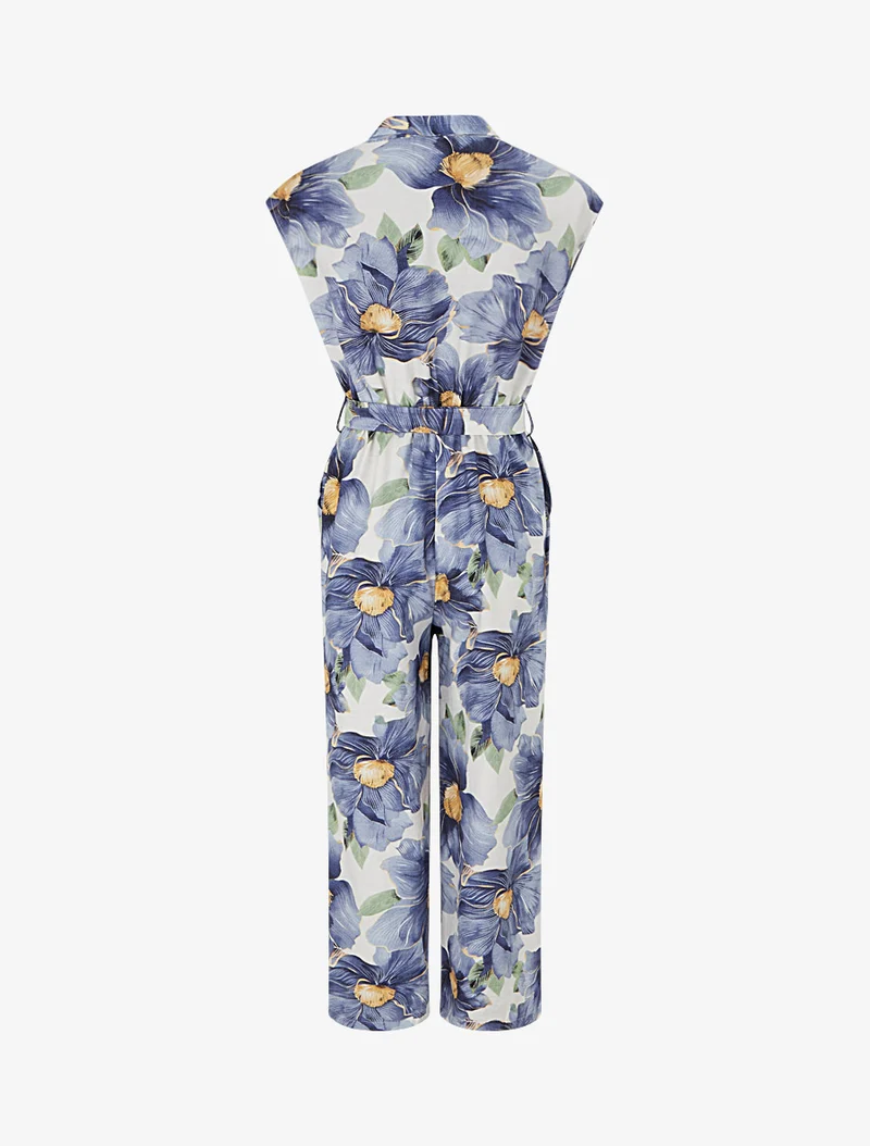 Combinaison à col cache-coeur imprimé floral - Bleu