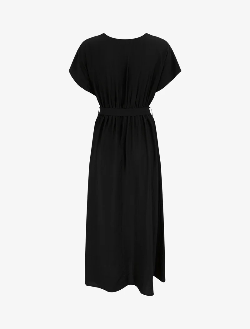 Robe longue manches courtes à col fantaisie - Noir