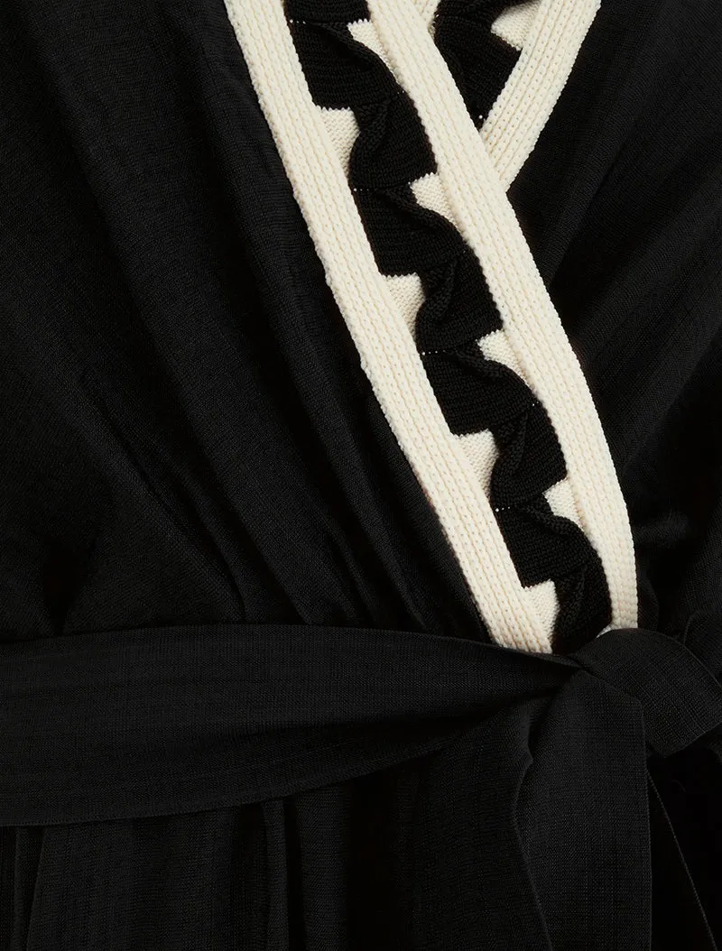 Robe longue manches courtes à col fantaisie - Noir