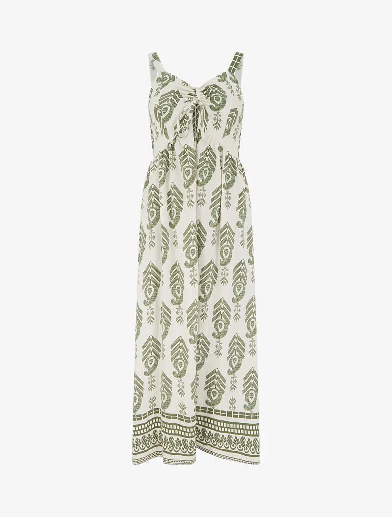 Robe longue évasée imprimée - Kaki