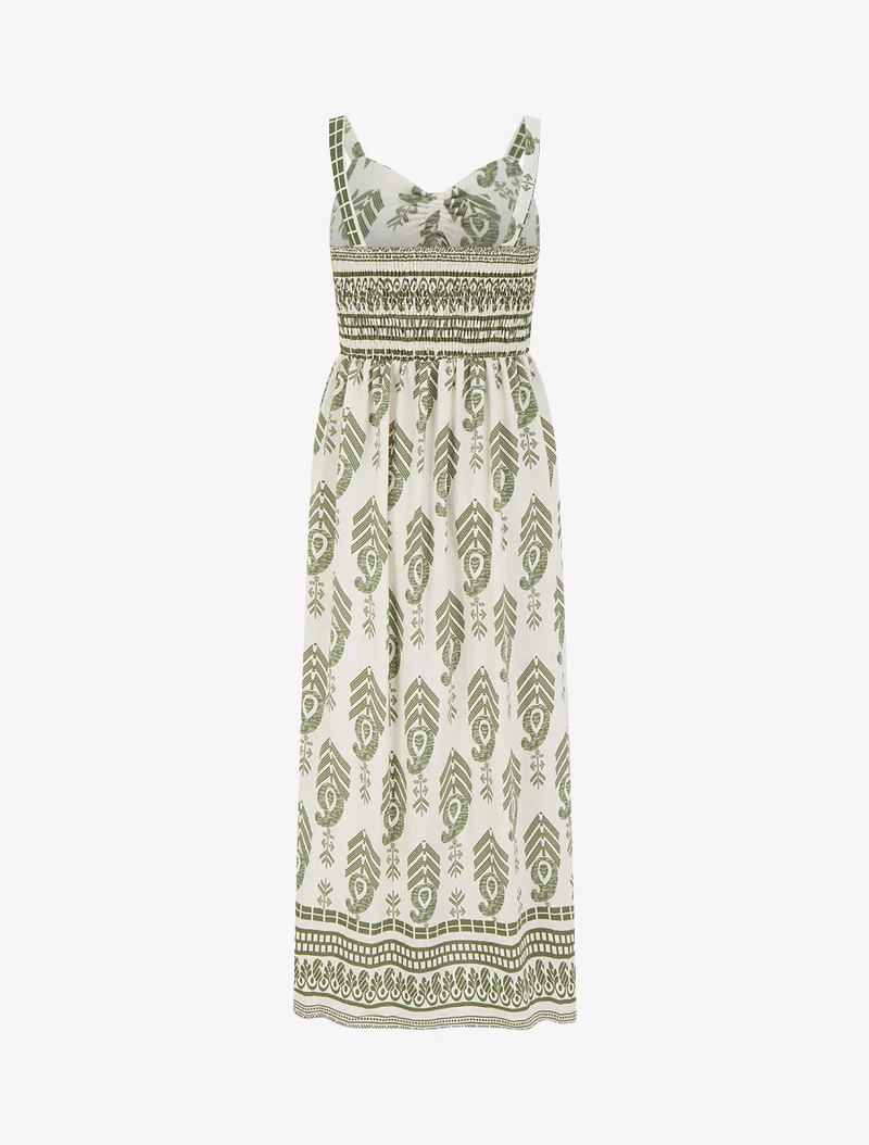 Robe longue évasée imprimée - Kaki