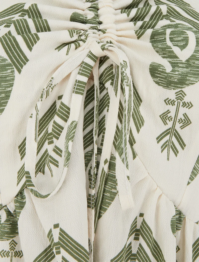 Robe longue évasée imprimée - Kaki