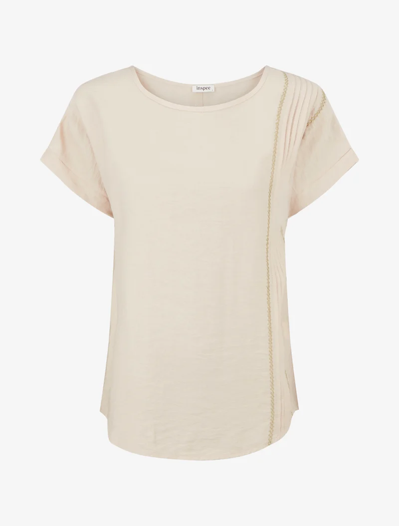 Top ample manches courtes à détail plissé - Beige