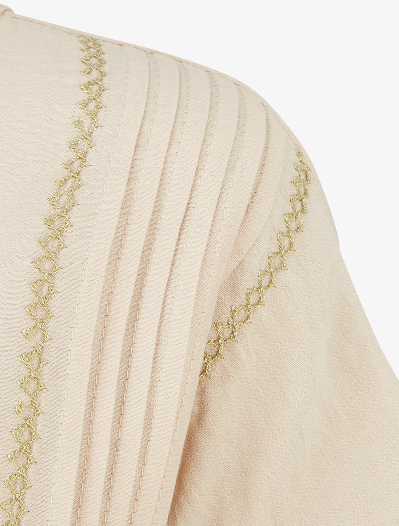 Top ample manches courtes à détail plissé - Beige
