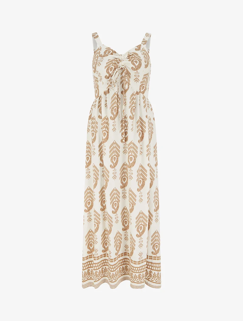 Robe longue évasée imprimée - Taupe
