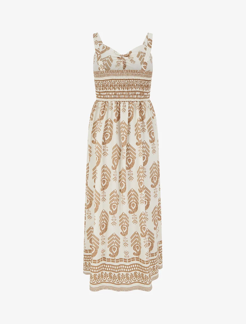 Robe longue évasée imprimée - Taupe
