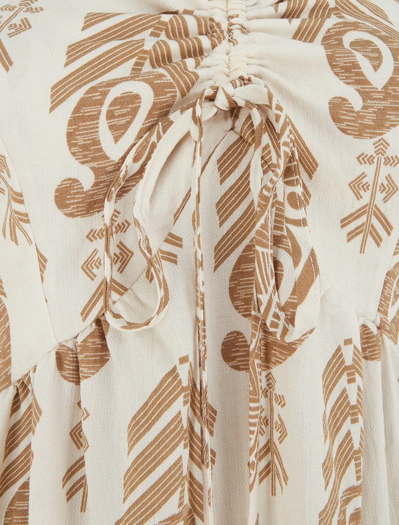 Robe longue évasée imprimée - Taupe