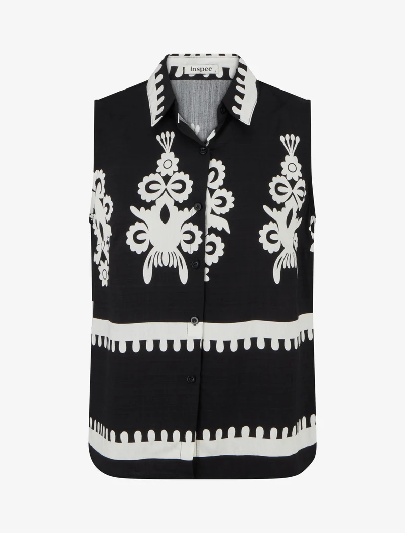 Chemise sans manches imprimé arabesques - Noir