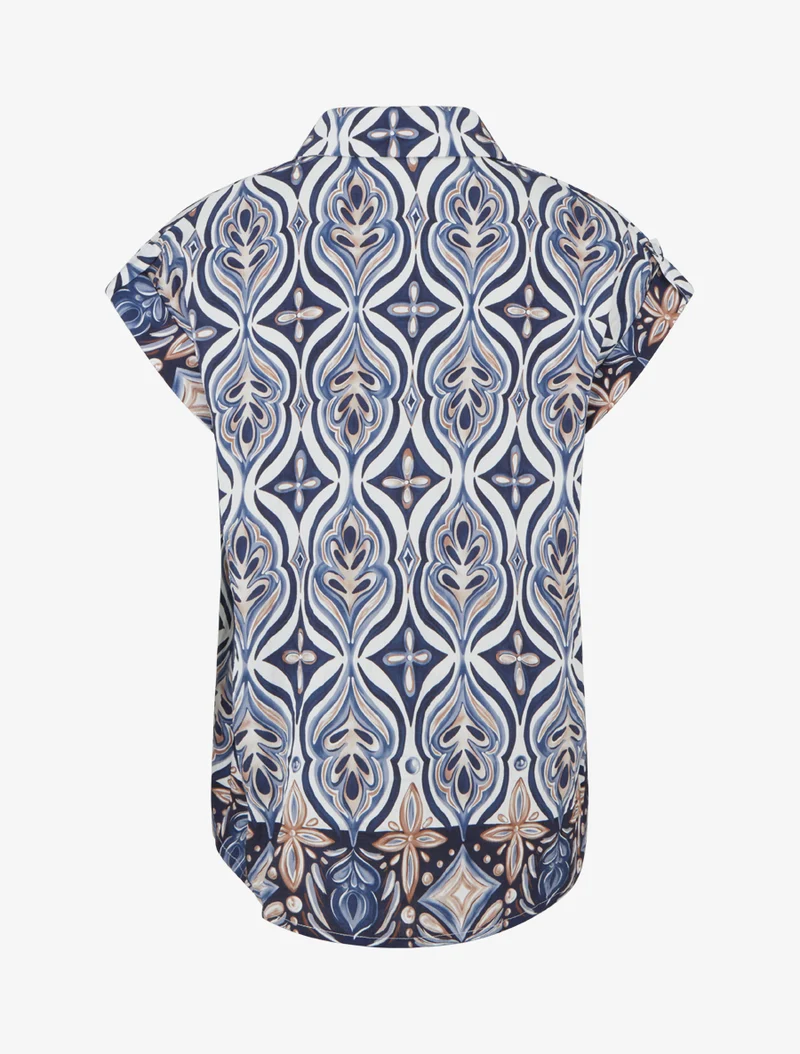 Chemise ample manches courtes à imprimé baroque - Marine
