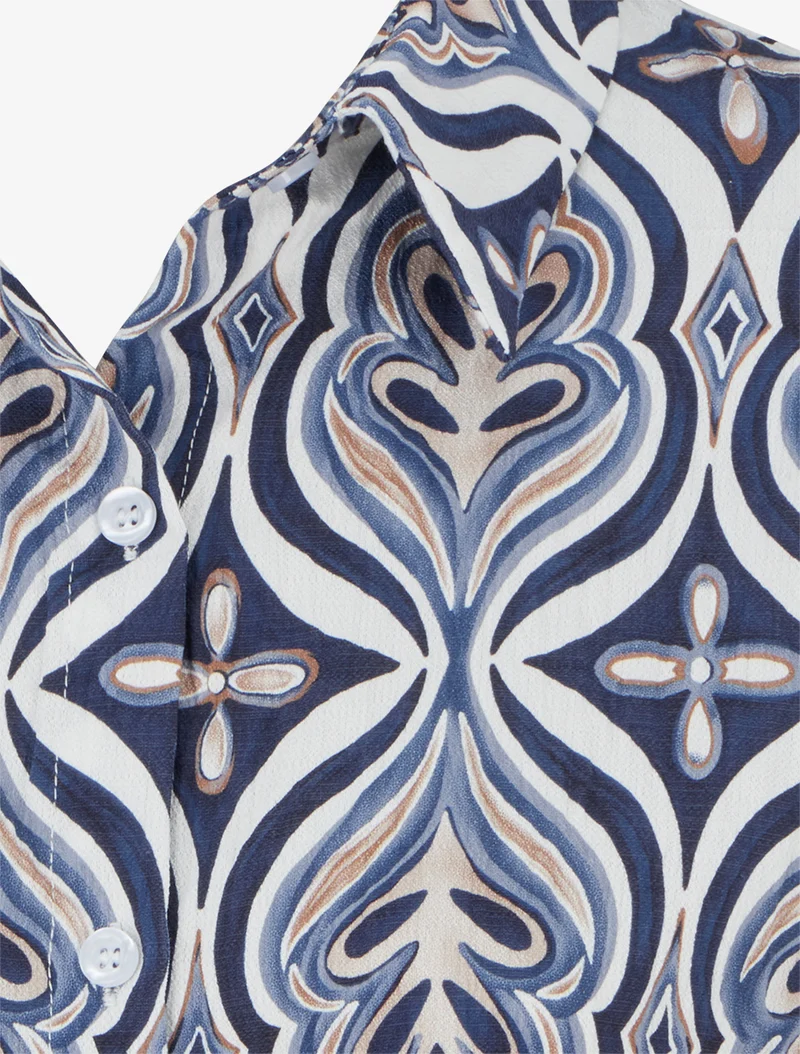 Chemise ample manches courtes à imprimé baroque - Marine