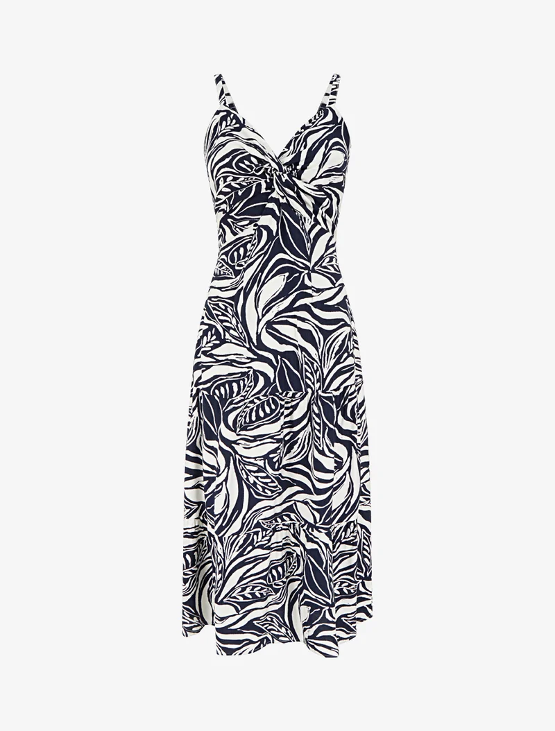 Robe longue à bretelles et imprimé stylisé - Marine