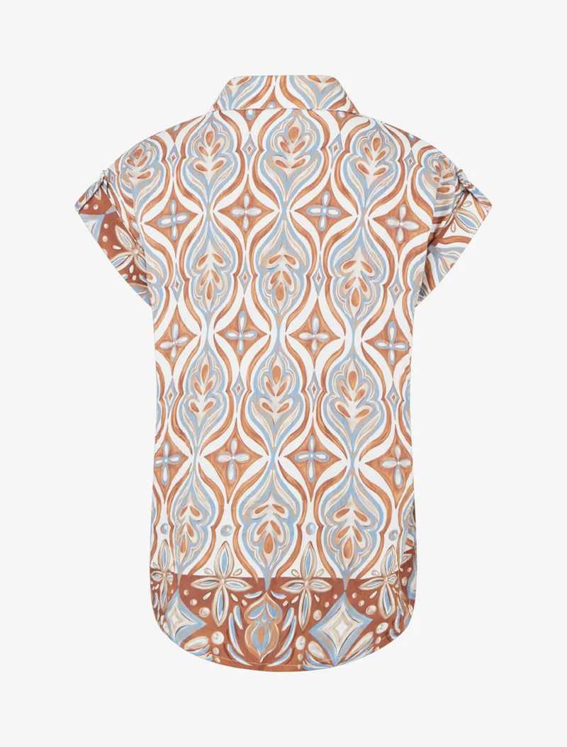 Chemise ample manches courtes à imprimé baroque - Camel