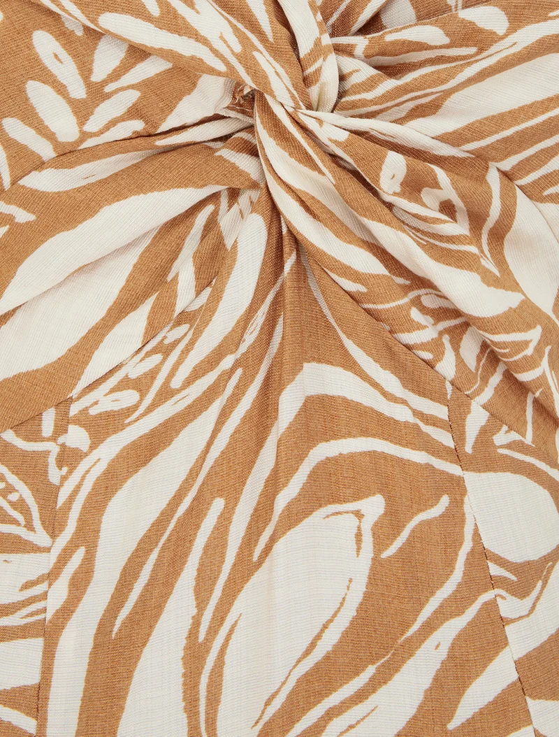 Robe longue à bretelles et imprimé stylisé - Camel