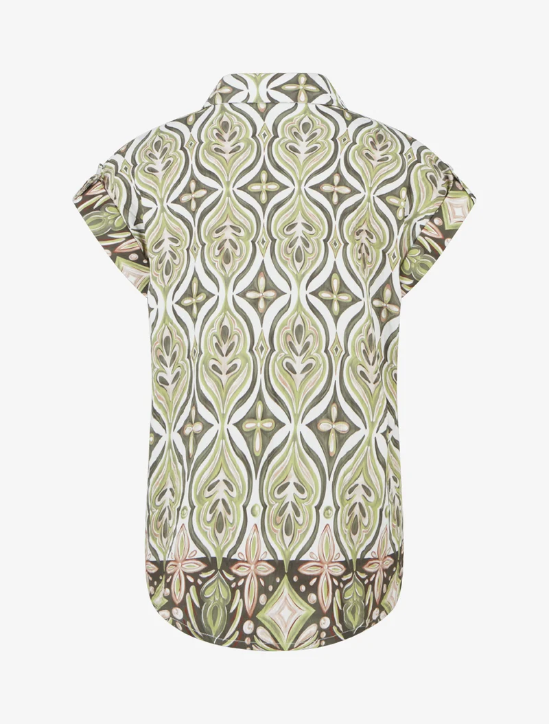 Chemise ample manches courtes à imprimé baroque - Kaki