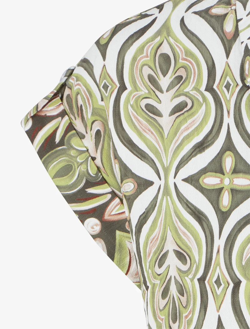 Chemise ample manches courtes à imprimé baroque - Kaki