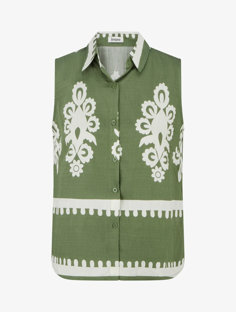 Chemise sans manches imprimé arabesques - Kaki