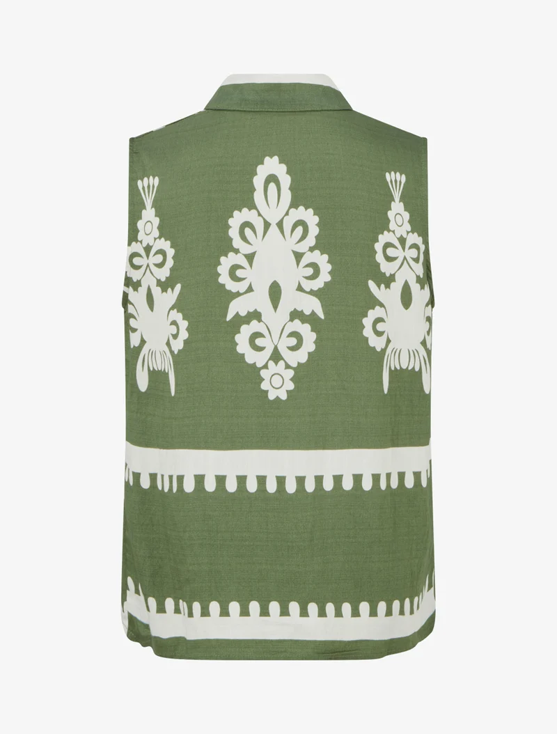 Chemise sans manches imprimé arabesques - Kaki